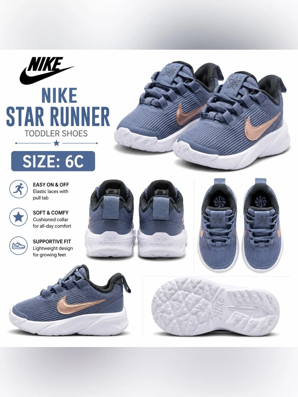 Nike Kids' Star Runner Blue/Rose Gold 6C